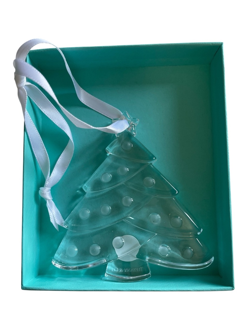 Tiffany Large Christmas Tree Ornament with White Ribbon